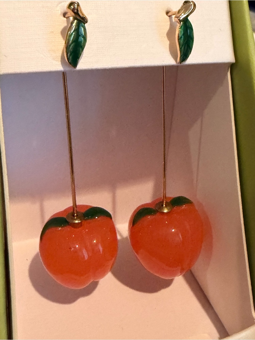 Peach Drop Earrings - Orange & Green